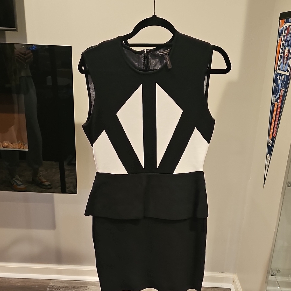 BCBGMaxAzria Black and White Geometric Mini Dress